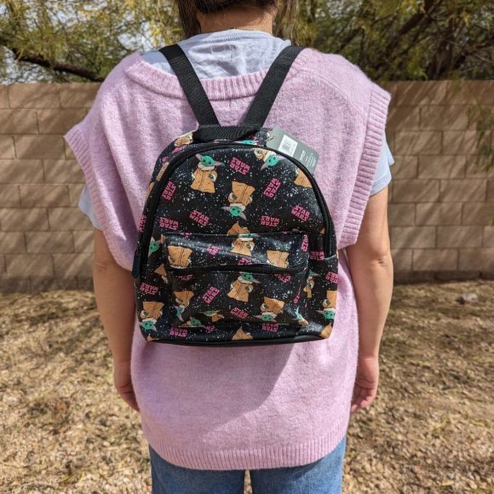 Disney Star Wars Mandalorian Baby Yoda Grogu Print Mini Faux Leather Backpack